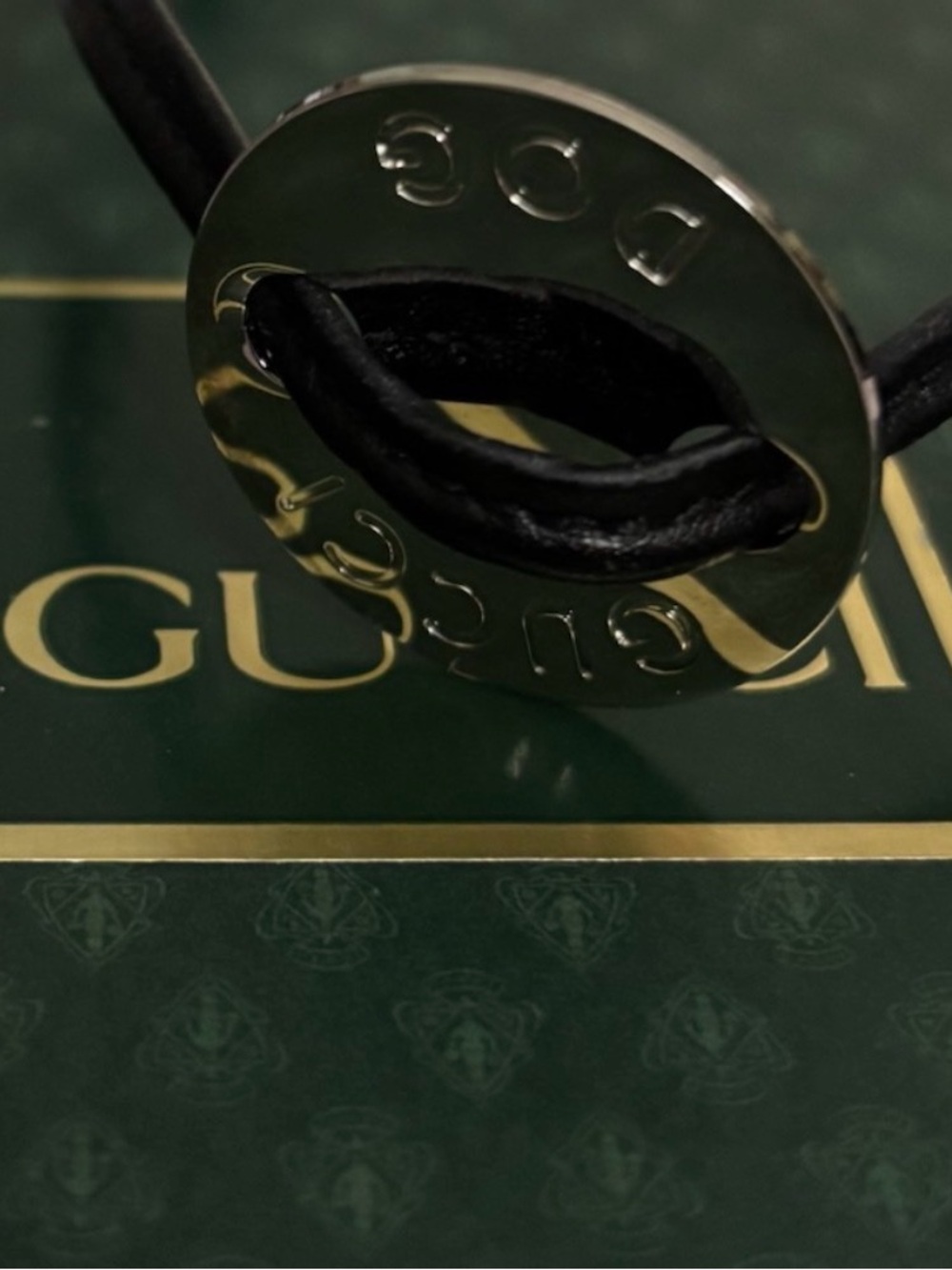 Gucci Black Leather with Silver Logo Dog Collar/Bracelet with Box